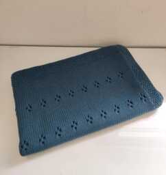 Dark Turquoise Hand Knitted Merino Wool Baby Blanket