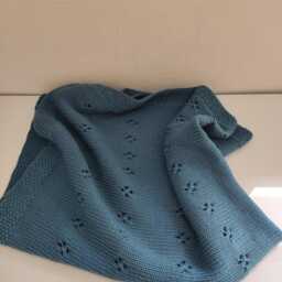 Dark Turquoise Hand Knitted Merino Wool Baby Blanket - thumbnail 3