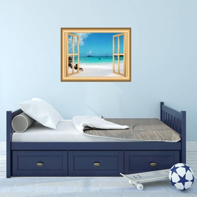 Scenic Landscape Wallpaper, Fake Window Decal, Wall Mural Art Beach Room Decor - Vwaq Nw13