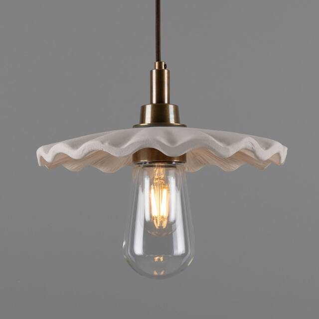 Kirhii Organic Ceramic Bathroom Pendant Light Matte White Striped 10.75 - image 1