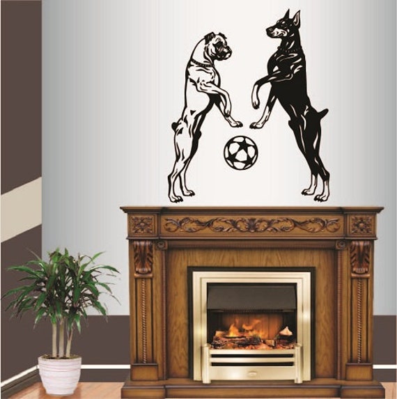 In-Style Decals Wall Vinyl Decal Home Decor Art Sticker Dogs Boxer & Doberman Playing Ball Pets Animals Kids Room Pet Shop Mural Design 31 - image 1