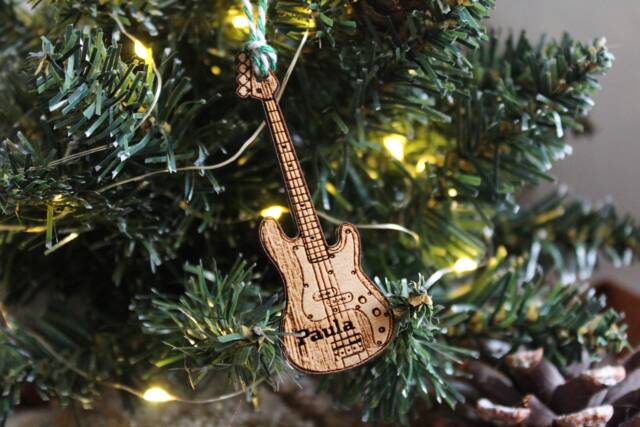 Personalised Bass Guitar Christmas Ornament Musician Instrument Wood Music Bauble Laser Engraved Rustic Wooden Musical Tree Decoration - image 1