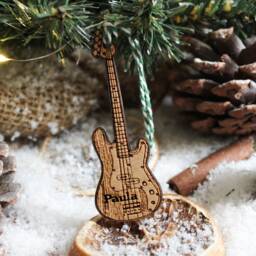 Personalised Bass Guitar Christmas Ornament Musician Instrument Wood Music Bauble Laser Engraved Rustic Wooden Musical Tree Decoration - thumbnail 4
