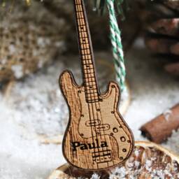 Personalised Bass Guitar Christmas Ornament Musician Instrument Wood Music Bauble Laser Engraved Rustic Wooden Musical Tree Decoration - thumbnail 3