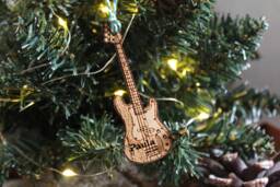 Personalised Bass Guitar Christmas Ornament Musician Instrument Wood Music Bauble Laser Engraved Rustic Wooden Musical Tree Decoration