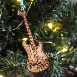 Personalised Bass Guitar Christmas Ornament Musician Instrument Wood Music Bauble Laser Engraved Rustic Wooden Musical Tree Decoration - thumbnail 2