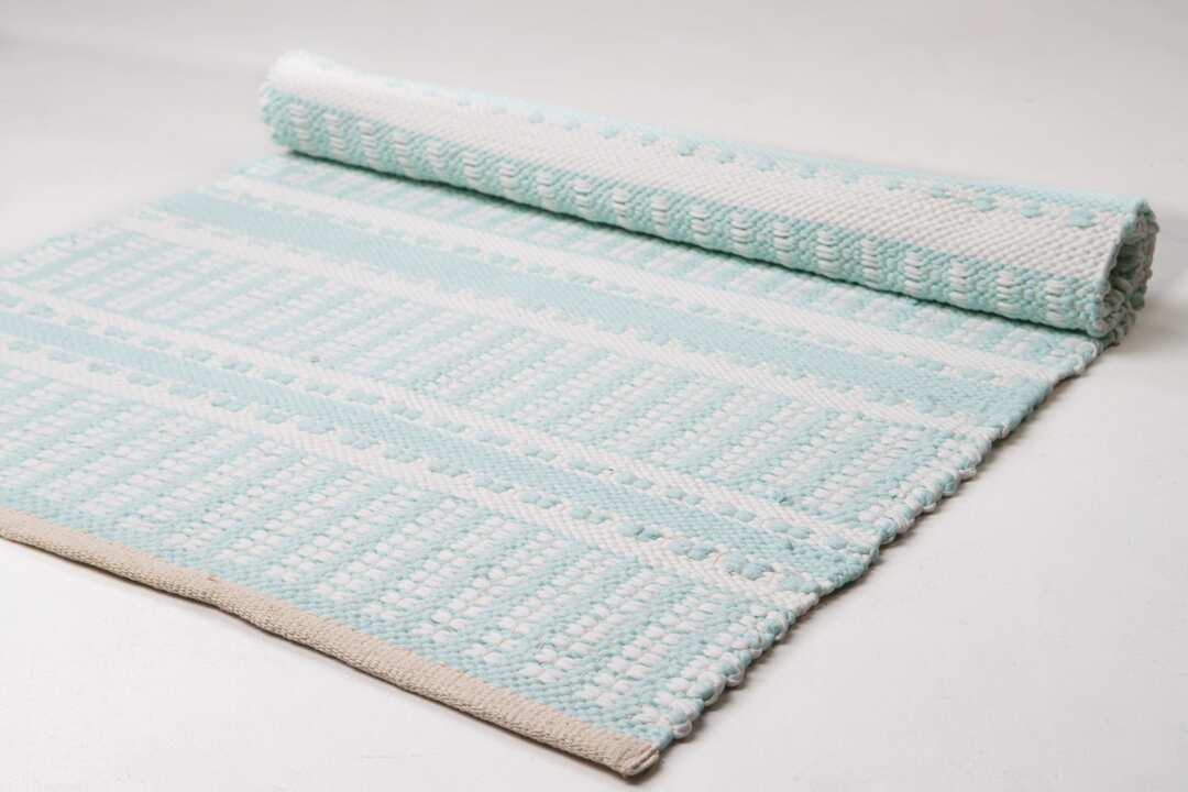 Mint Striped Nursery Rug Modern Washable Recycled Cotton Rug - Main Image