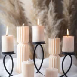 Bulk Ribbed Pillar Candles Scented Soy Wax Wedding Table Decor - thumbnail 3