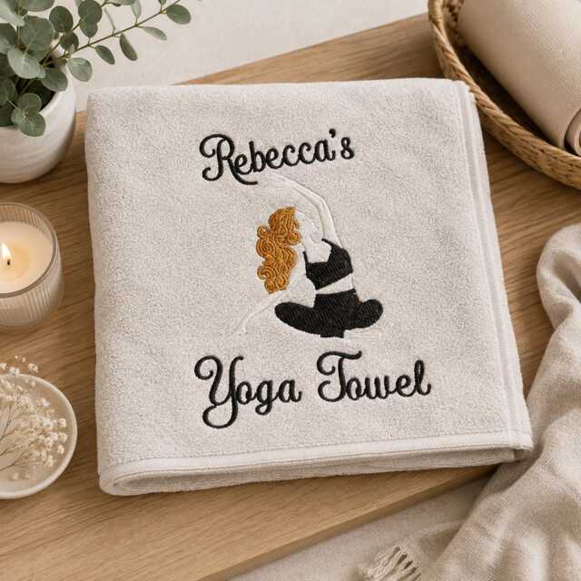 Embroidered Yoga Towel, Personalised Cotton Gift - image 1