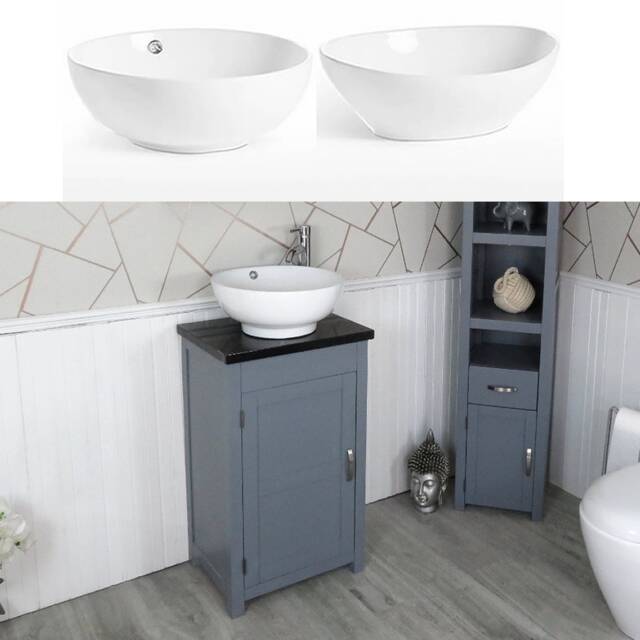 Cloakroom Bathroom Vanity Grey Unit Black Quartz Stone Ceramic Wash Basin 308Gbqcbc - image 1