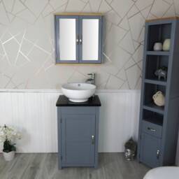 Cloakroom Bathroom Vanity Grey Unit Black Quartz Stone Ceramic Wash Basin 308Gbqcbc - thumbnail 2