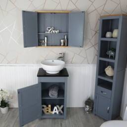 Cloakroom Bathroom Vanity Grey Unit Black Quartz Stone Ceramic Wash Basin 308Gbqcbc - thumbnail 3