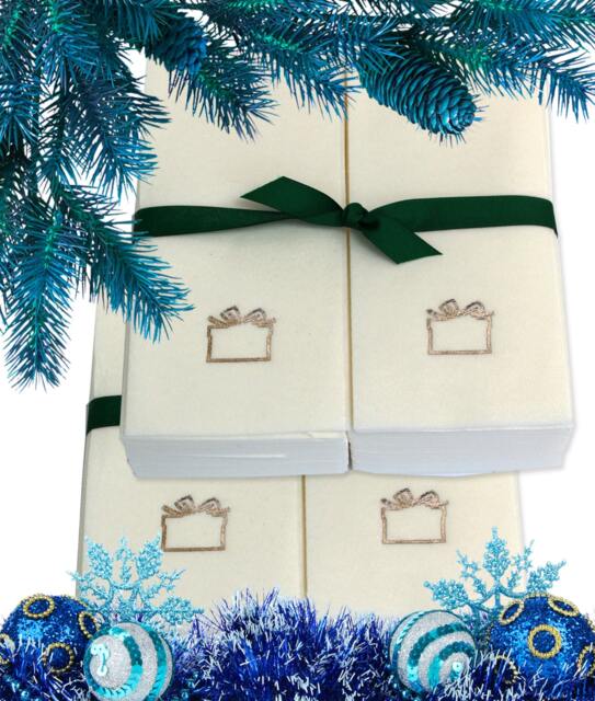 Embossed Linen Guest Hand Towels With Ribbon - Christmas Gift - image 1