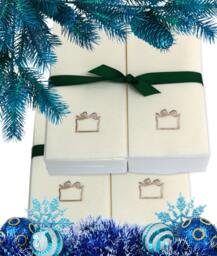 Embossed Linen Guest Hand Towels With Ribbon - Christmas Gift - thumbnail 1