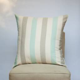 Harbour Stripe Extra-Large Cushion. Aqua Blue, Soft Grey & Seafoam White Nautical Design. 23X23 - thumbnail 1