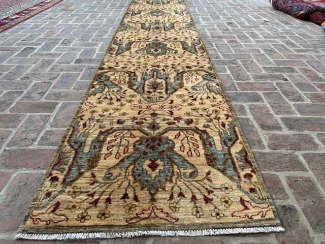 3x11 Afghan Handwoven Wool Runner - Red Turkmen Oriental Oushak Style Rug Modern Floral Medallion Carpet For Hallway Decor- Boho Gift - image 1