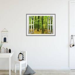 Forest 3D Window Frame Autumn Leaves Wall Mural Vinyl Decal - Vwaq Nw24 - thumbnail 1