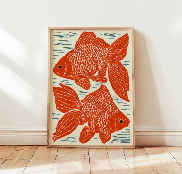 Goldfish Poster, Japanese Fish Print, Coastal Wall Art - image 1