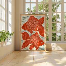 Goldfish Poster, Japanese Fish Print, Coastal Wall Art - thumbnail 4