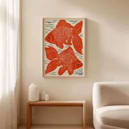 Goldfish Poster, Japanese Fish Print, Coastal Wall Art - thumbnail 2