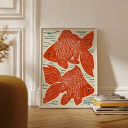 Goldfish Poster, Japanese Fish Print, Coastal Wall Art - thumbnail 3