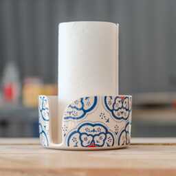 Ceramic Paper Towel Holder - Floral Design, Countertop, Toilet - thumbnail 1