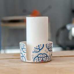 Ceramic Paper Towel Holder - Floral Design, Countertop, Toilet - thumbnail 2