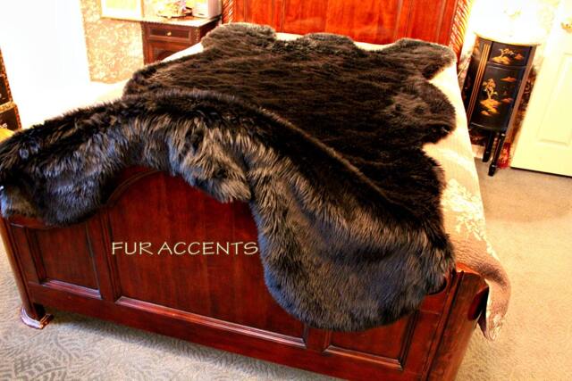 Plush Faux Fur - Mountain Bear Skin Pelt Rug Realistic Life Size Accent Shaggy Thick Black - image 1