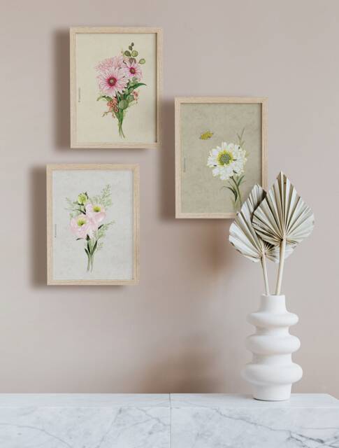 Set Of 3 Prints, Korean Painting, Wall Decor, Botanical Insects & Flowers, Nature Flower Asian - image 1