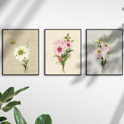 Set Of 3 Prints, Korean Painting, Wall Decor, Botanical Insects & Flowers, Nature Flower Asian - thumbnail 3