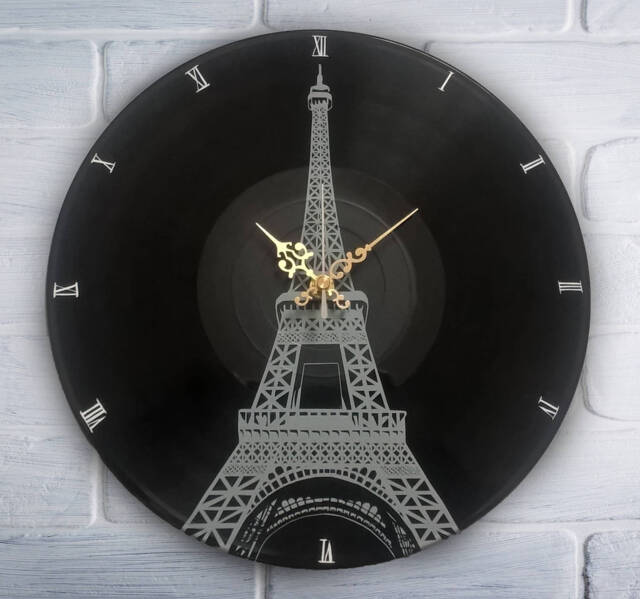 Paris Eiffel Tower Painted Retro Vinyl Clock - image 1