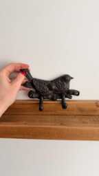 Rustic Cast Iron Double Hook With Birds - Wall Mounted Coat & Tool Farmhouse Vintage Style Decor - thumbnail 1