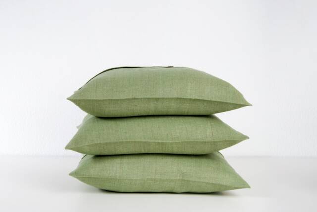 stonewashed Linen Throw Pillow Cover With Buttons, 100% Melange Cover, Sham, Dusty Rose Or Green - image 1