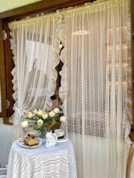 Ruffle Lace Curtain, French Country Style Window Decor Curtain For Cafe, Kitchen, Living Room - thumbnail 1