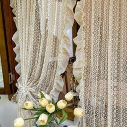 Ruffle Lace Curtain, French Country Style Window Decor Curtain For Cafe, Kitchen, Living Room - thumbnail 3