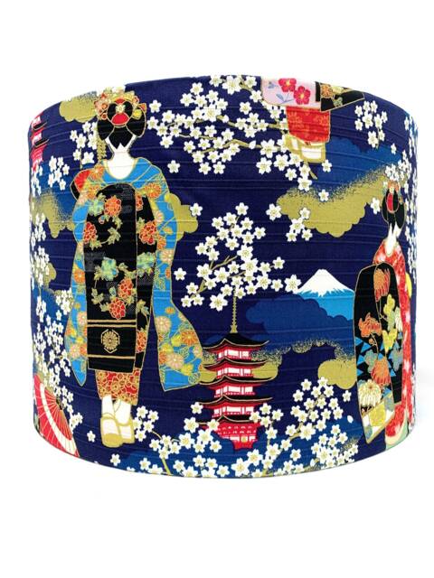 Japanese Geisha Lampshade Navy Blue Oriental Light Shade - image 1