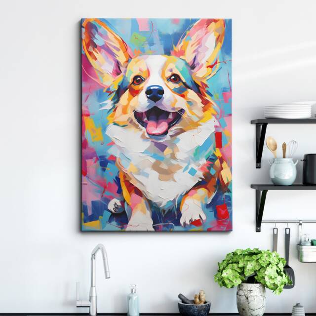 Corgi Fun Animal Dog Pet Lover Abstract Oil Painting Wall Art, Framed Canvas Poster Print, Home Kitchen Office Room Decor, Gifts - image 1