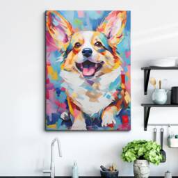 Corgi Fun Animal Dog Pet Lover Abstract Oil Painting Wall Art, Framed Canvas Poster Print, Home Kitchen Office Room Decor, Gifts - thumbnail 1