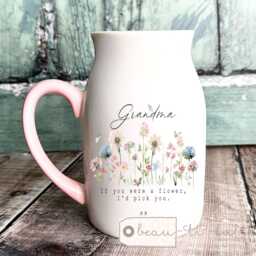 Personalised If ... Were Flowers I'd We'd Pick You Mum Nanna Grandma Home Wildflower Lavender Floral Ceramic Small Vase Jug Mug Birthday Gift - thumbnail 1