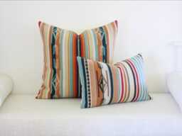 Chimayo Wool Pillow Cover in Coral & Aqua Stripe