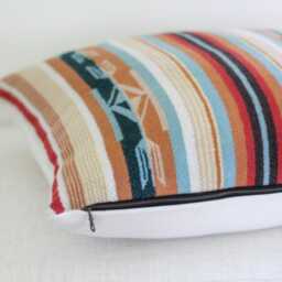 Chimayo Wool Pillow Cover in Coral & Aqua Stripe - thumbnail 3