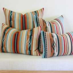 Chimayo Wool Pillow Cover in Coral & Aqua Stripe - thumbnail 4