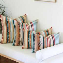 Chimayo Wool Pillow Cover in Coral & Aqua Stripe - thumbnail 2