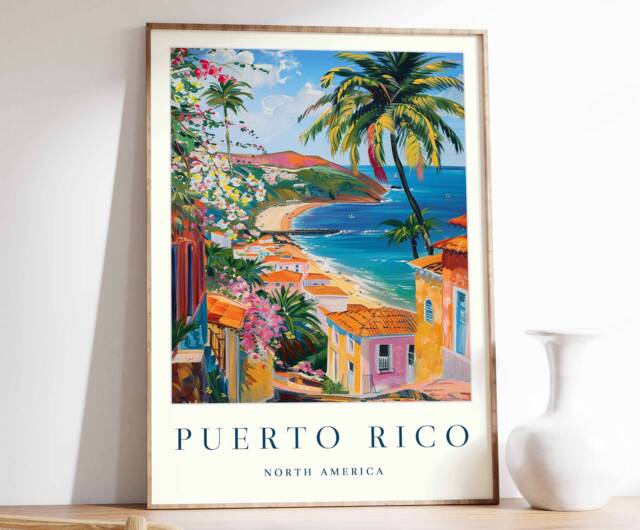 Puerto Rico Travel Poster Tropical Beach & El Morro Fortress - image 1