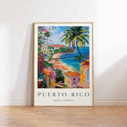 Puerto Rico Travel Poster Tropical Beach & El Morro Fortress - thumbnail 3
