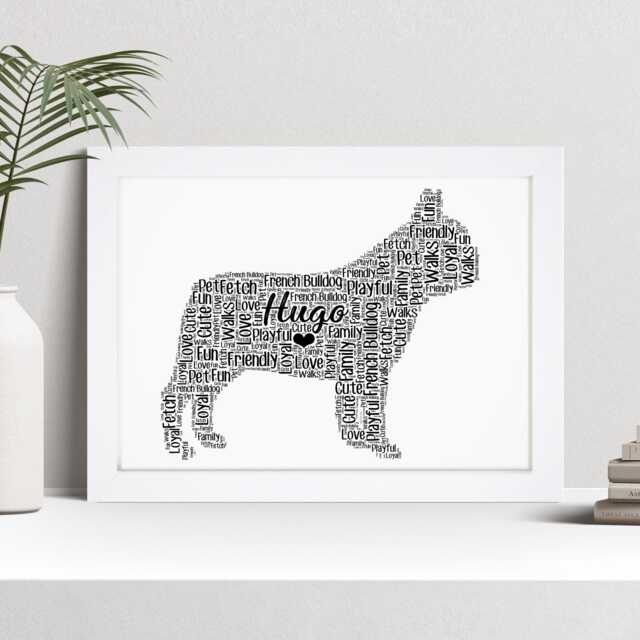 Personalised French Bulldog Word Art Print, Custom Wall Framed Picture Gift Nl - image 1