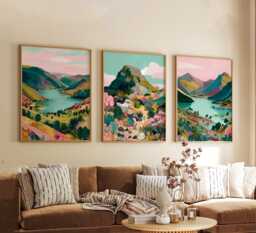 Set Of 3 Lake District Posters, UK Landscape Wall Art, Nature Print Set, Mountain Decor, Modern Travel Artwork, British Countryside Style - thumbnail 1