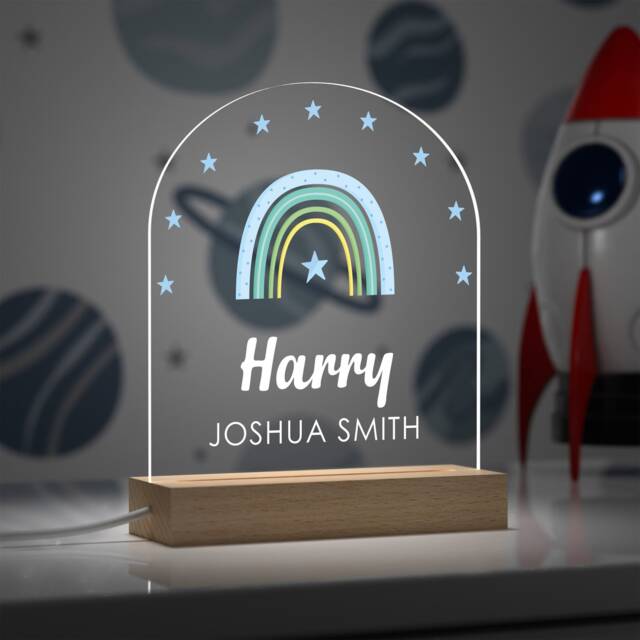 Personalised Rainbow Night Light - Childrens Led Lamp Baby Boy Newborn Gift Boys Nursery - image 1