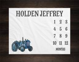 Farm Tractor Milestone Blanket Month Baby Growth Tracker Soft Fleece Shower Gift Newborn Boy Watch Me Grow - thumbnail 1