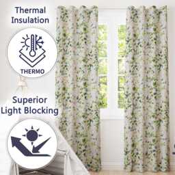 Elegant Watercolor Butterflies & Leaves On Neutral Seamless Pattern Readymade Eyelet Ring Top Thermal 100% Blackout Curtains - thumbnail 3